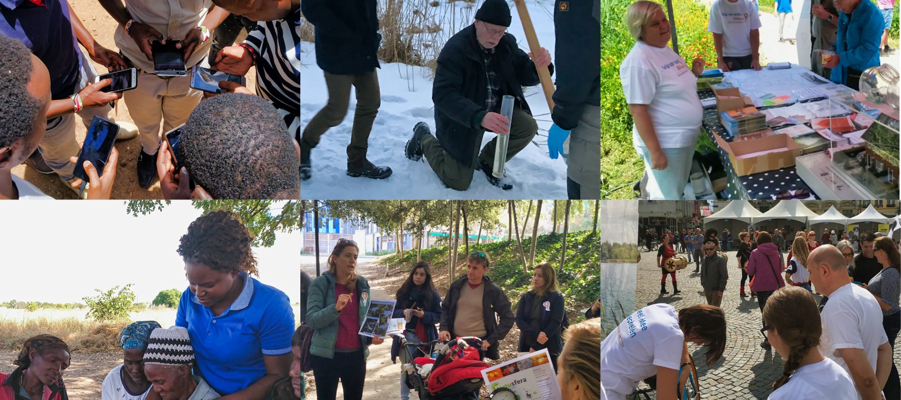 Ground Truth 2.0 photo collage of the 6 Citizen Observatories doing activities